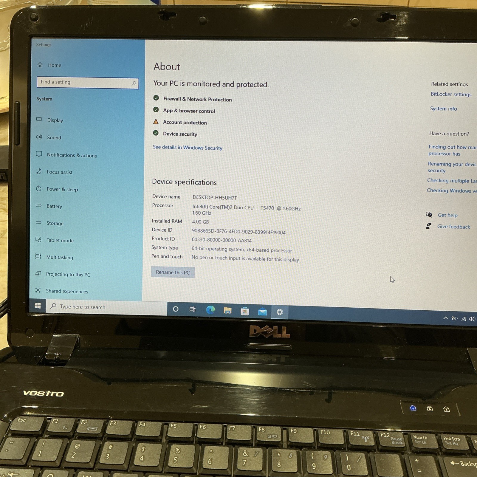 Dell Vostro A860 Laptop Intel Core 2 Duo 1.6Ghz 4GB RAM 160 HDD AC Adapter