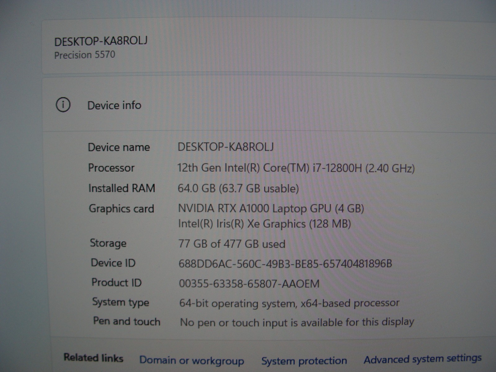 Dell Precision 5570 15.6″FHD+ core i7-12800H 2.4GHz 64Gb 512GB Win11P RTX A1000