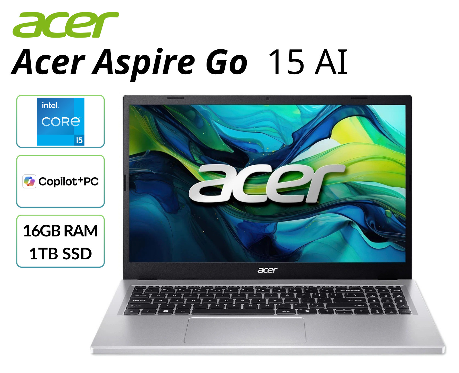 Acer Aspire Go 15 AI Laptop 15.6″ FHD IntelCorei5 16GB RAM 1TB SSD AG1571PT50X8