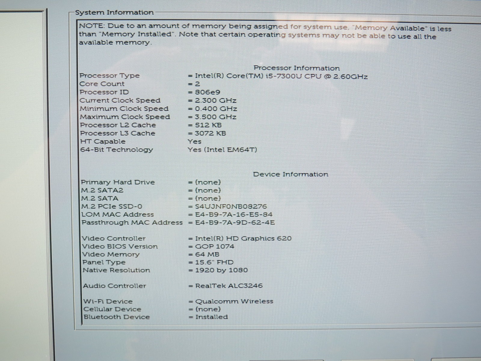 Dell Laitiude 5590 | i5-7300U @ 2.6GHz | 8GB DDR4 | 256GB | No HDD/OS/Battery