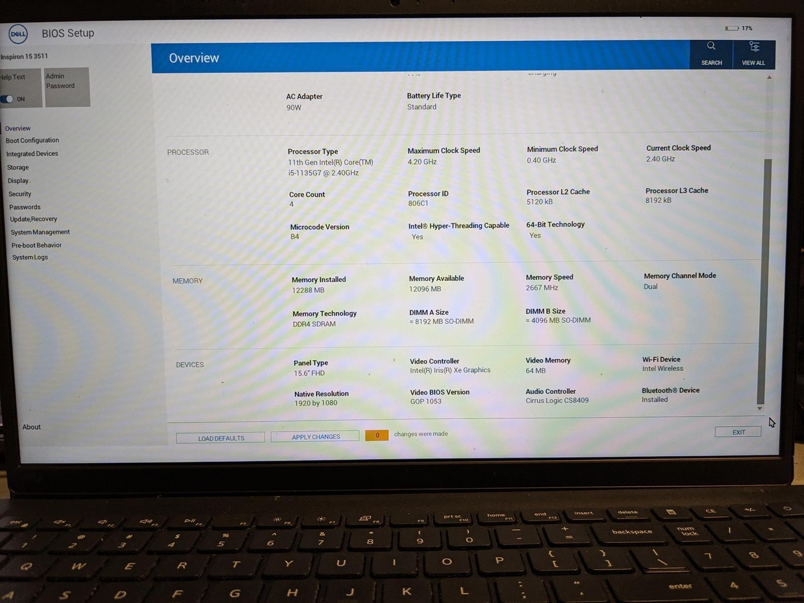 DELL INSPIRON 15 3511 i5-1135G7 @ 2.40GHz, 12GB RAM, NO HDD/OS