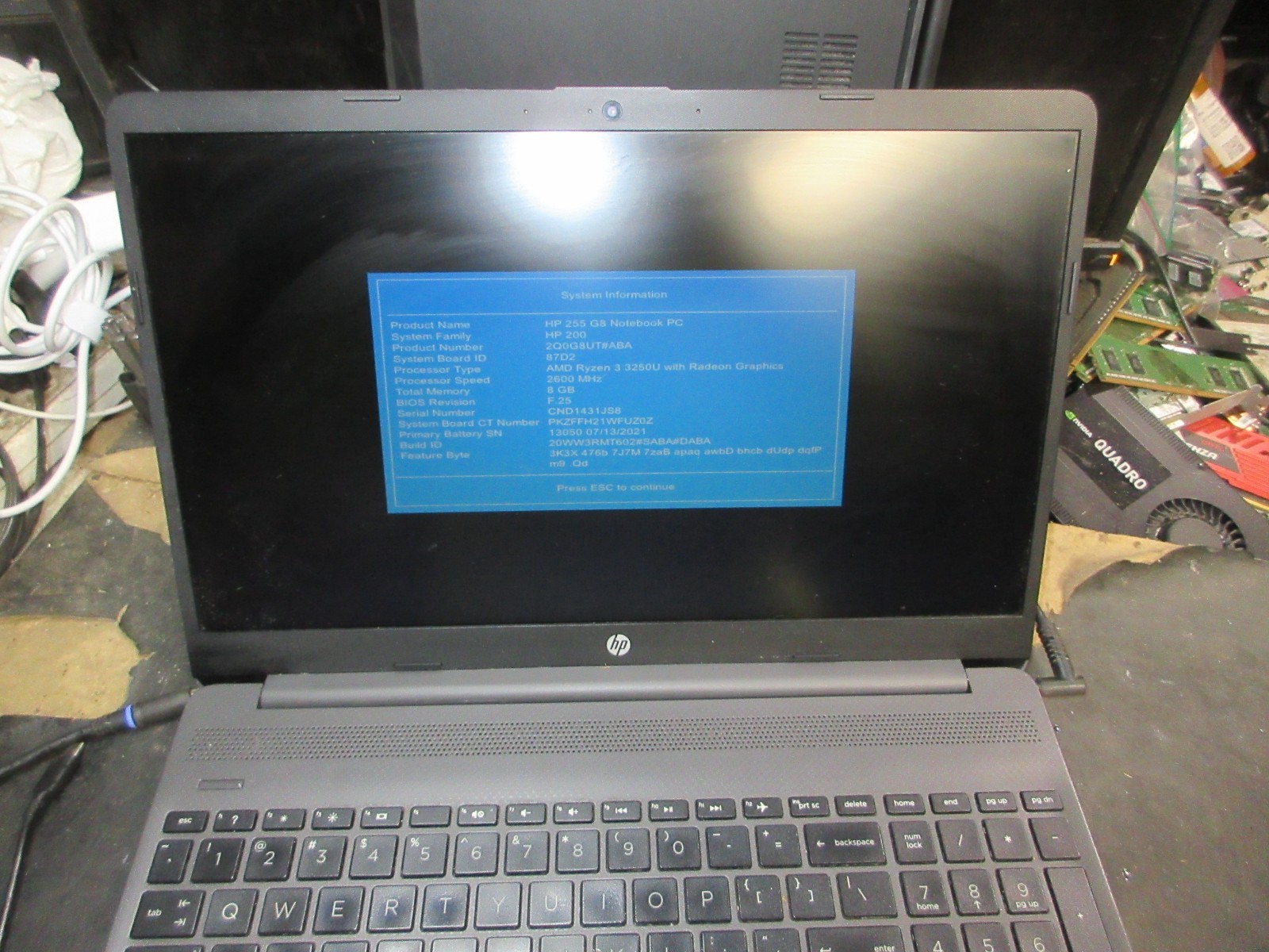 HP 255 G8 15.6″ LAPTOP AMD RYZEN 3 3250U 2.6GHZ 4GB RAM NO SSD No OS