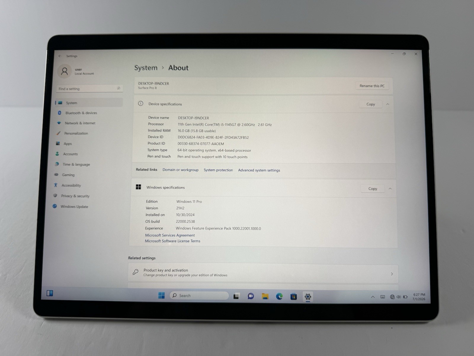 Microsoft Surface Pro 8 (1982) i5-1145G7 – 16GB RAM – 256GB 120Hz – Win 11 Pro