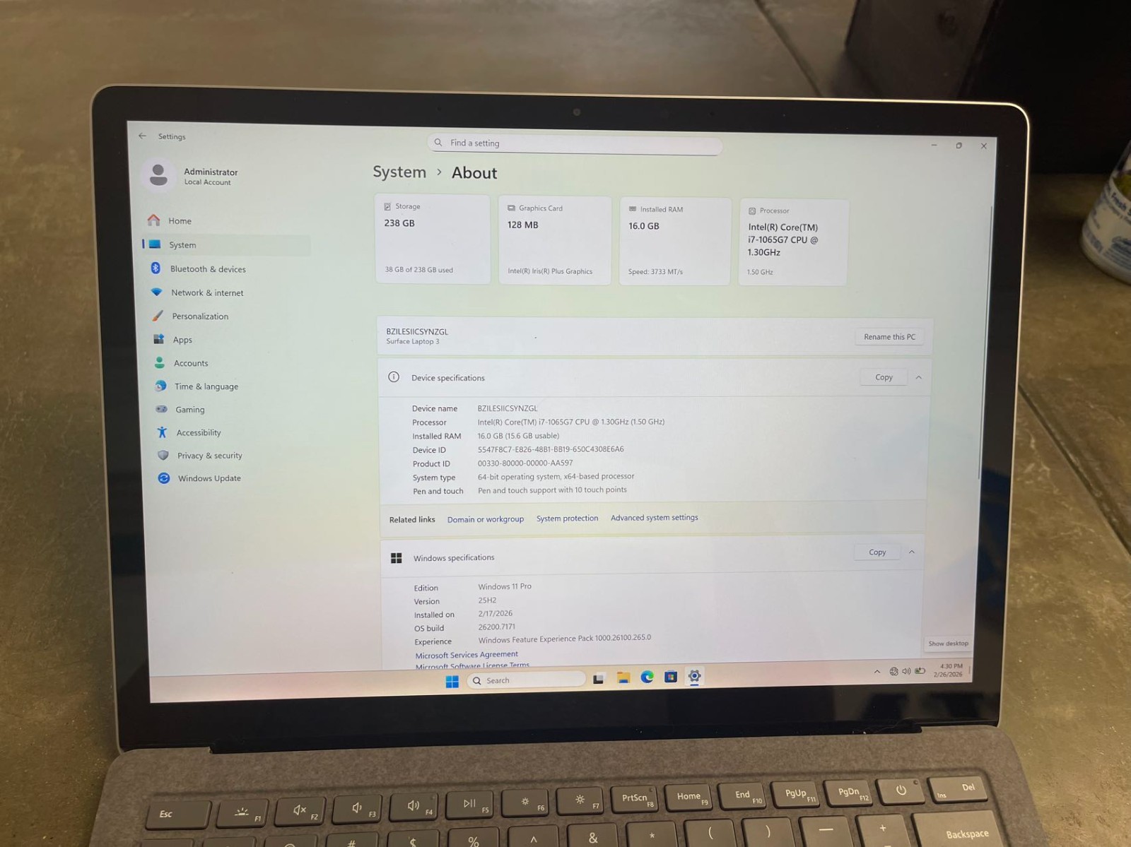 Microsoft Surface Laptop 3 13.5″ Touch i7-1065G7 16GB RAM 256GB NVME SSD WIN 11