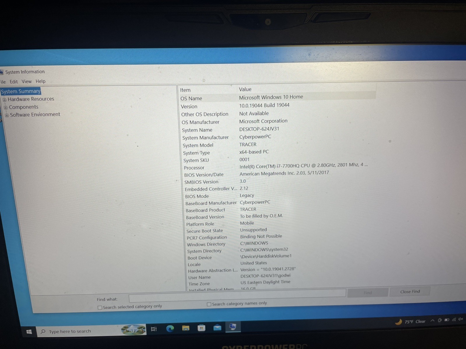 CyberPower Tracer Gaming Laptop I7-7700HQ NVIDIA GeForce GTX 1050 Ti 16GB RAM