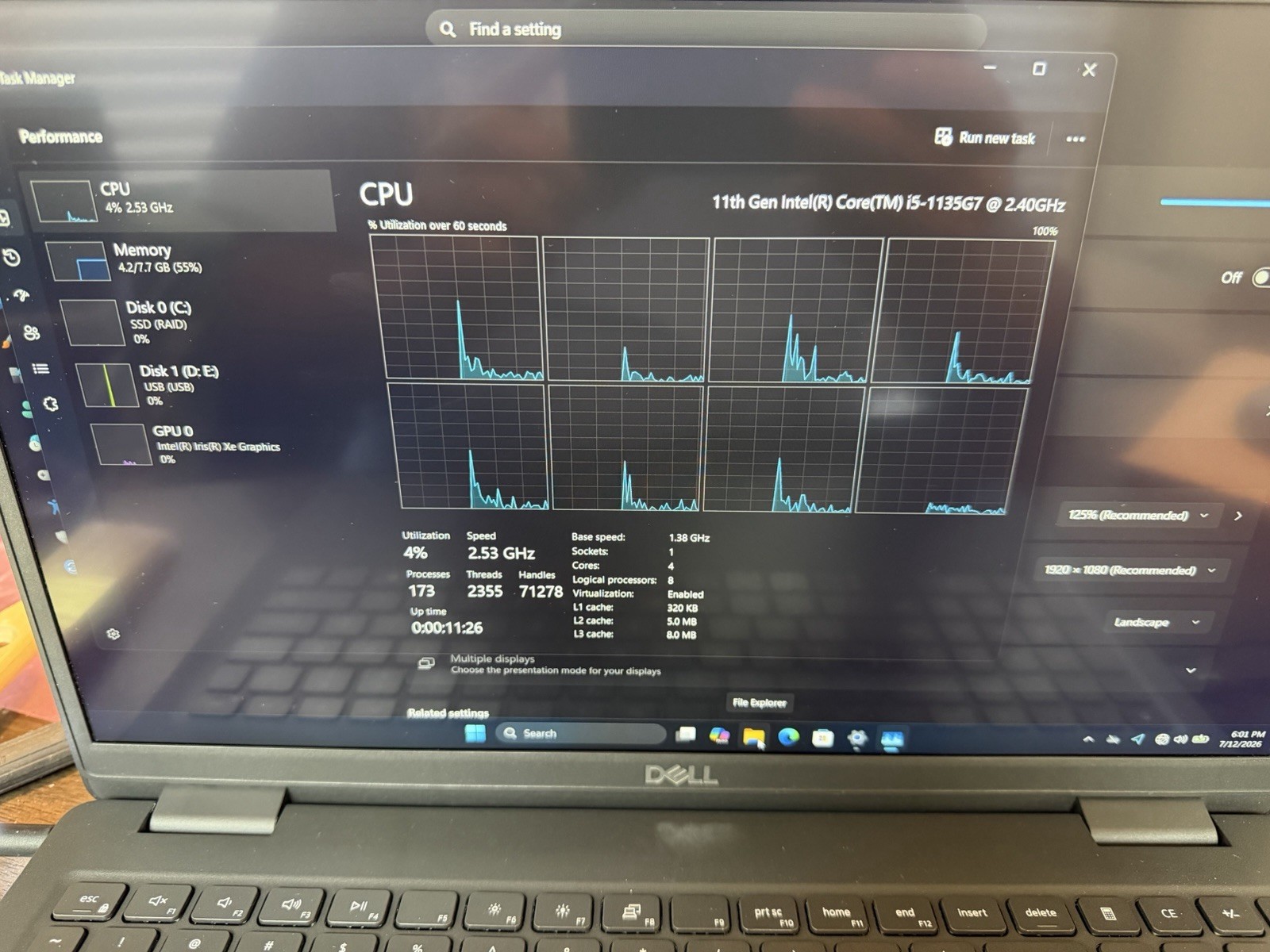 DELL LATITUDE 3520 INTEL CORE I5-1135G7 8GB RAM 256GB NVME IRIS XE 15 FHD TOUCH