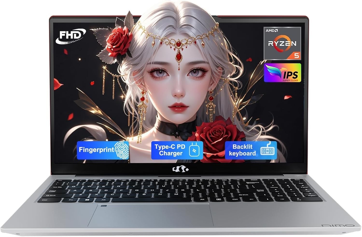 NIMO 15.6” IPS FHD-Laptop, 8GB RAM 256GB SSD AMD Ryzen 5 4 Cores Up to 3.7GHz
