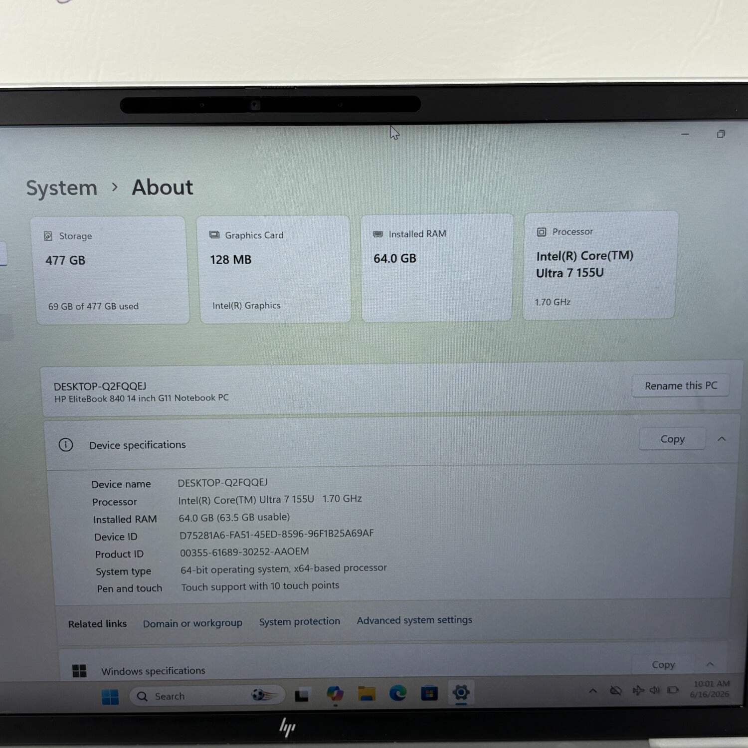 HP EliteBook 840 G11 14″ Core Ultra 7 155U 1.7GHz 64GB RAM 512GB SSD