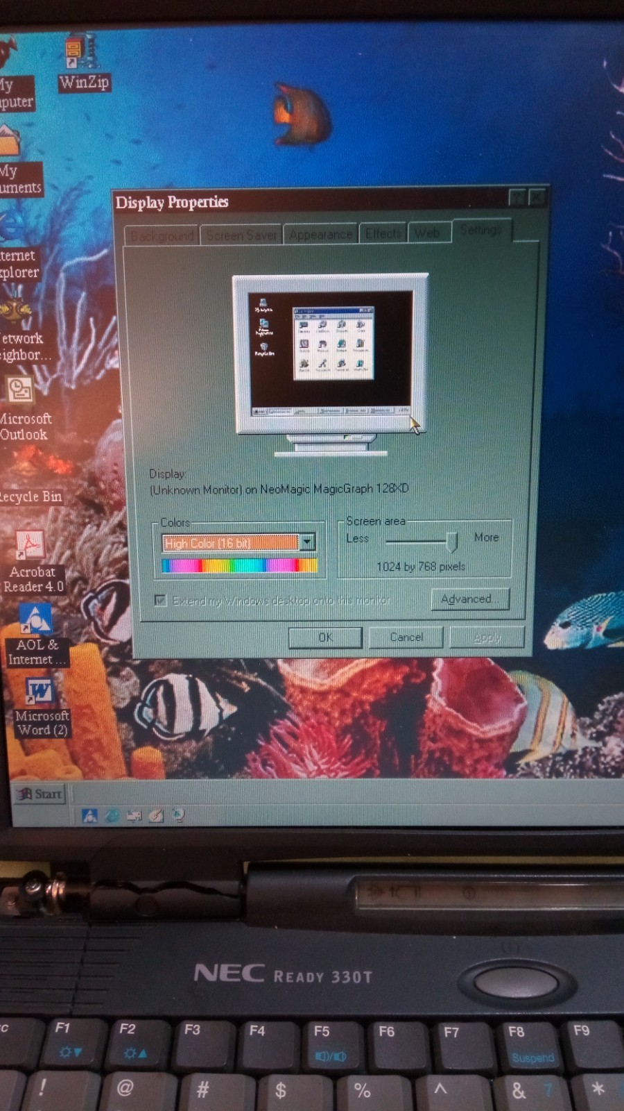 NEC READY 330T LAPTOP WIN98 266MHZ 32MB RAM 3GB HDD AS IS