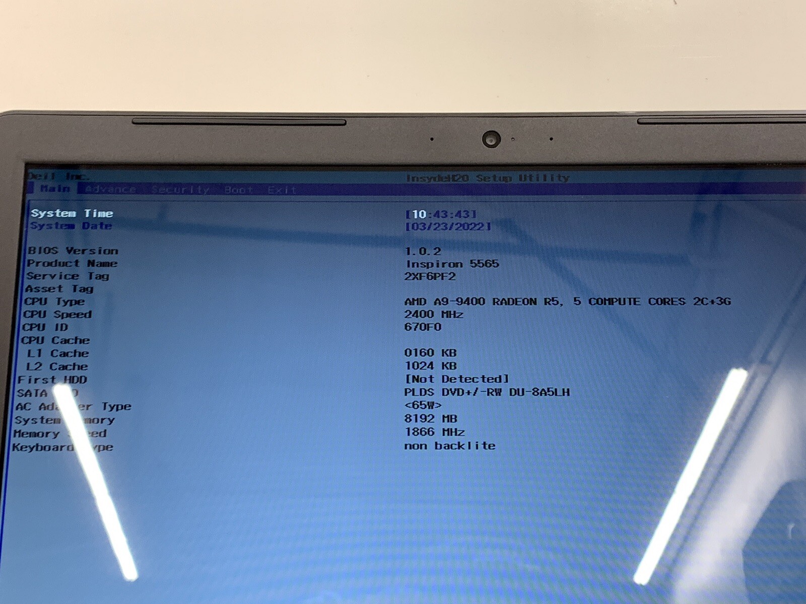 Dell Inspiron 5565 AMD A9 7th Gen, 5 Compute Cores | 8GB RAM, NO HDD | #T238