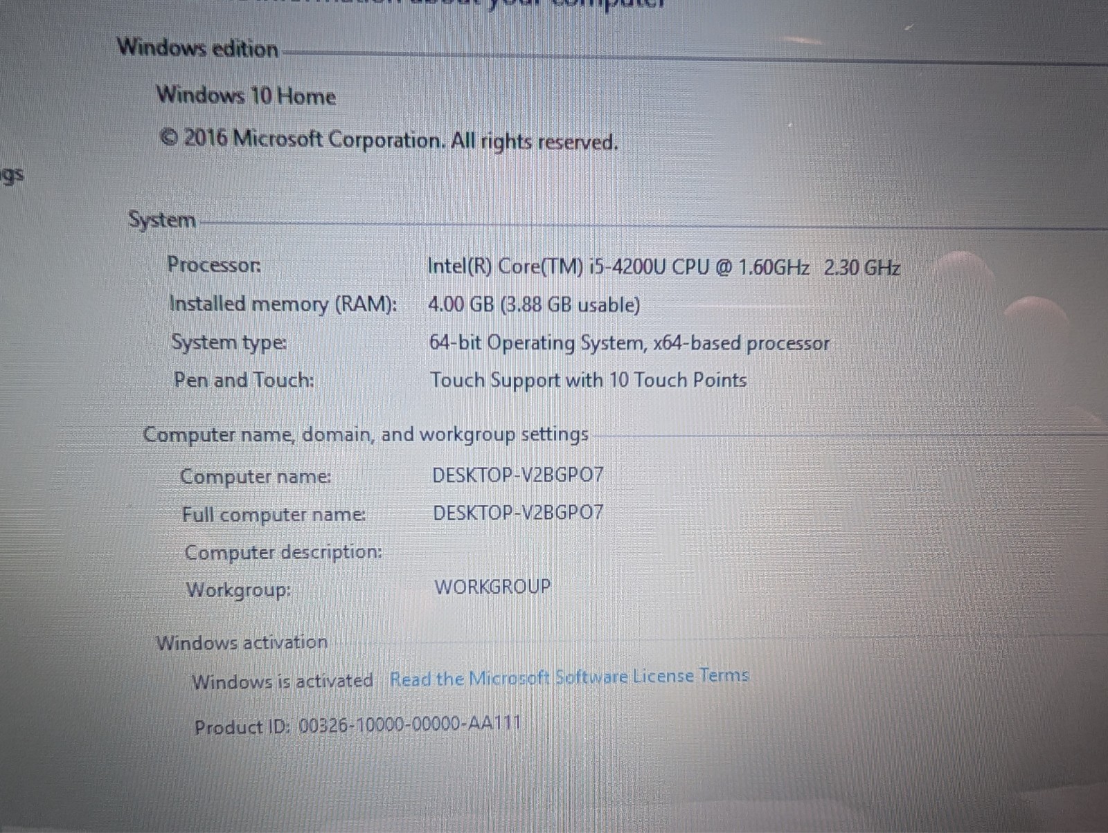ACER Aspire v5 – 473P – 6459 laptop Windows 10 Home. See photo.