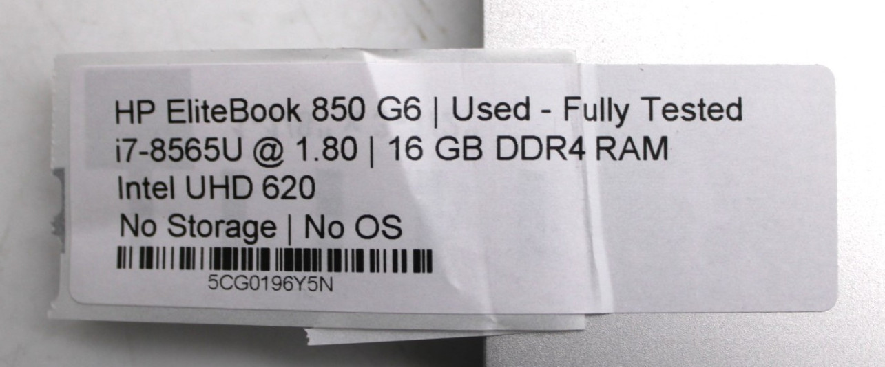 HP EliteBook 850 G6-i7-8565U@1.8GHz-16GB DDR4-NO STORAGE OR OS *USED/TESTED*