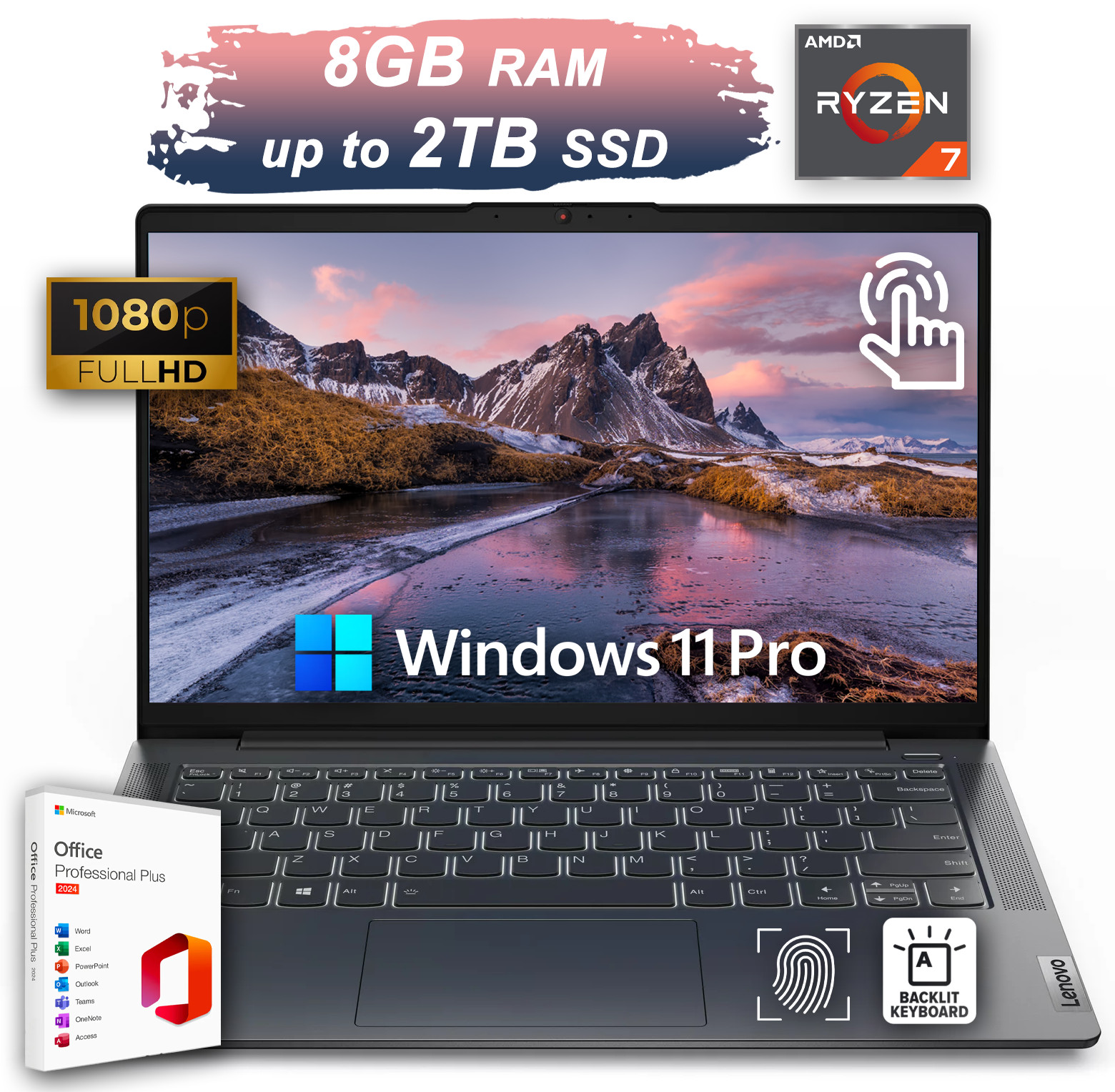 Lenovo IdeaPad 5 Laptop Office 2024 14″ Touch AMD Ryzen 7 8GB RAM Upto 2TB SSD