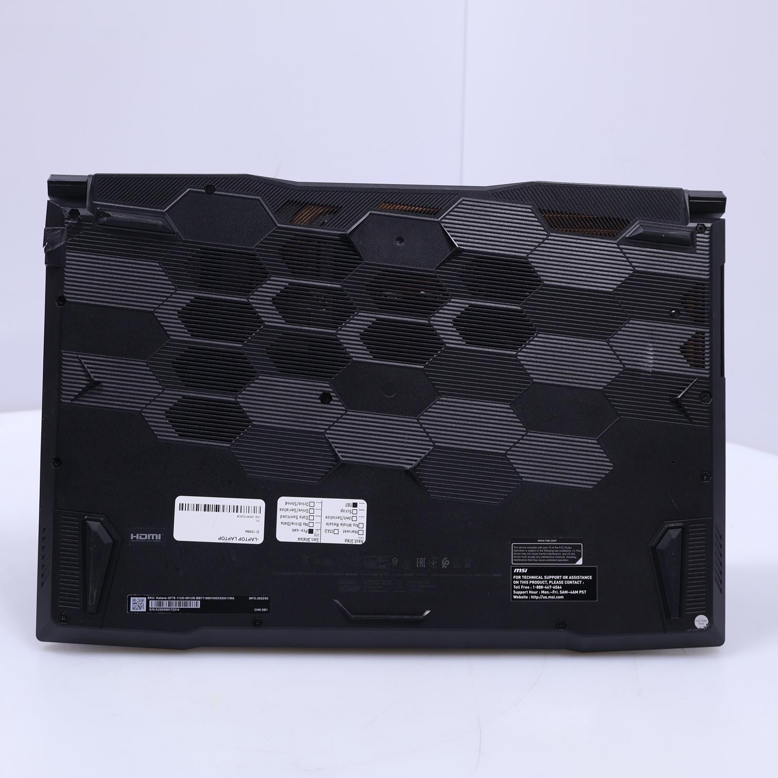 MSI Katana GF76 11UD Intel Core i7 11th Gen 16GB RAM 512GB NVME No OS/Battery