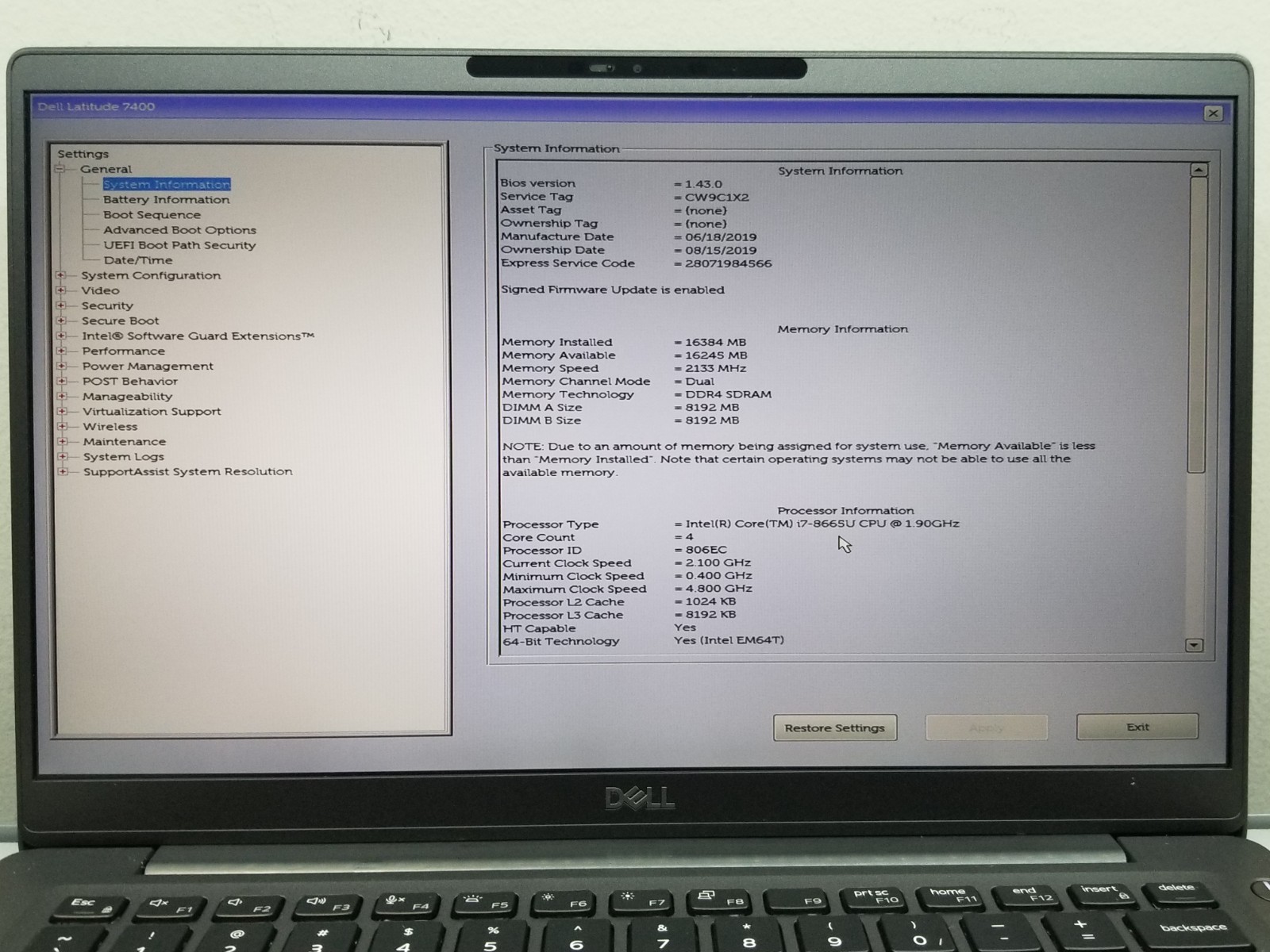 Dell Latitude 7400 14″ FHD i7-8665U 1.9GHz 16GB RAM 512GB NVMe Win 11 Pro READ