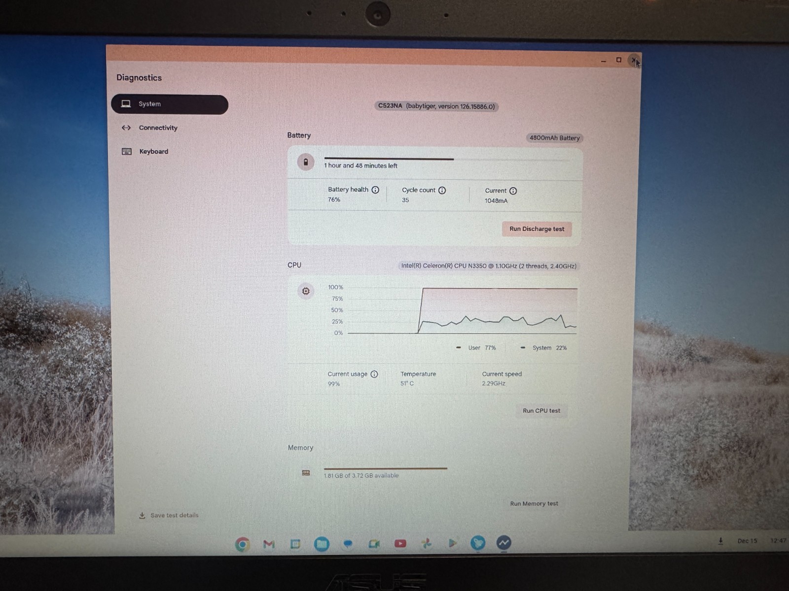 ASUS Chromebook 15.6″ FHD N3350 4GB 64GB Chrome OS C523NA-IH44F – Silver