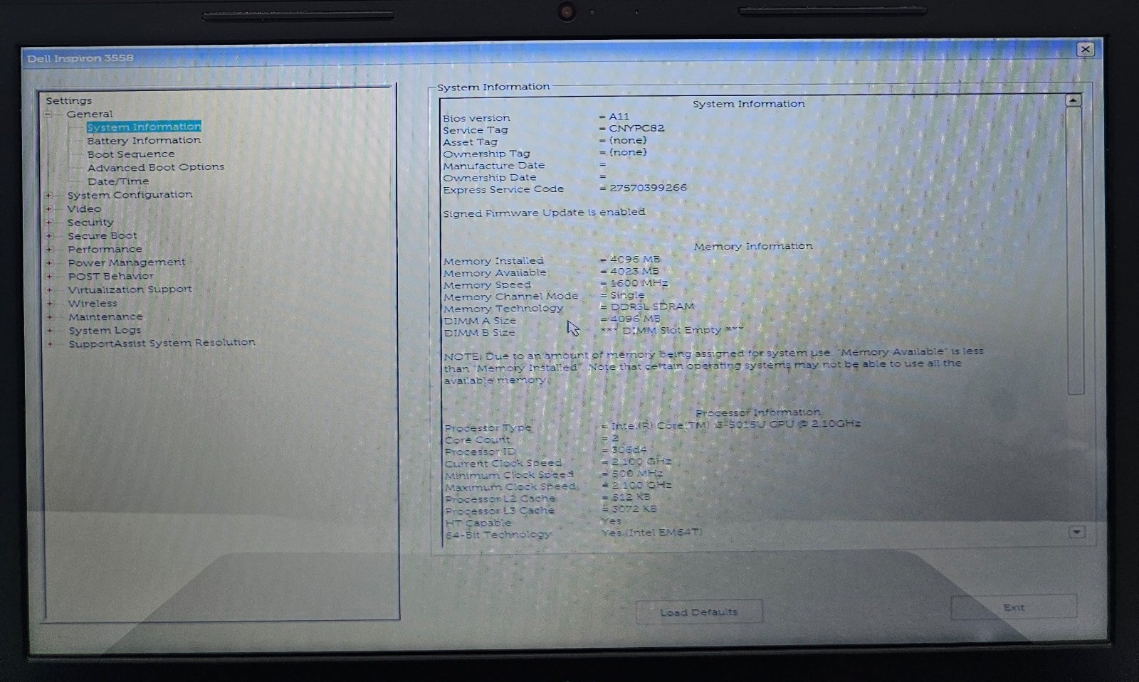 Dell Inspiron 15 3558 15.6″ Laptop Intel Core i3-5015U 4GB Ram NO HD/OS (FL)
