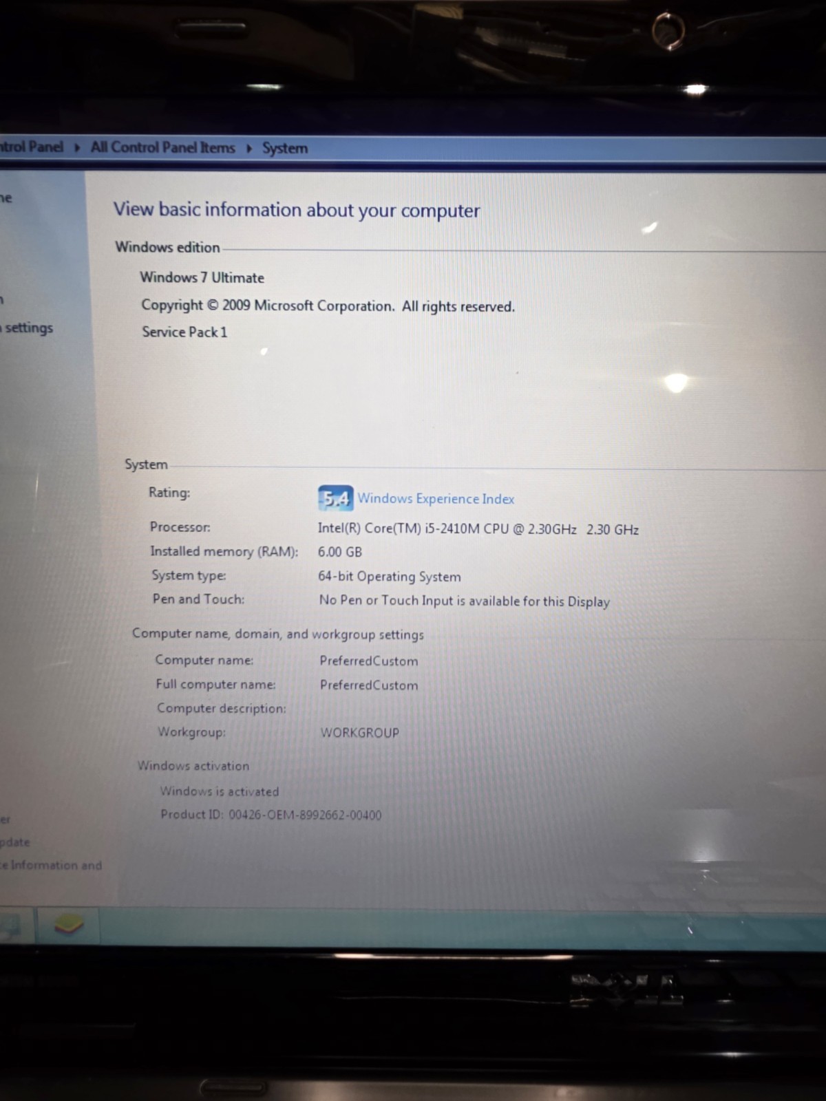 Dell Inspiron N5110 Windows 7 Ultimate Intel Core i5 6GB RAM 596GB HD Dead Batte