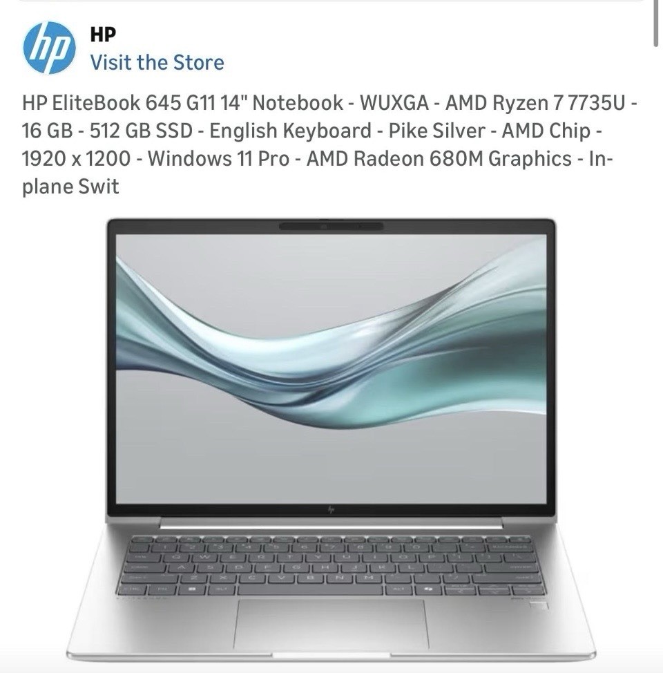 HP EliteBook 645 G11 14″ AMD Ryzen 7 7735U 16GB 512GB SSD Pike Silver Win11 Pro