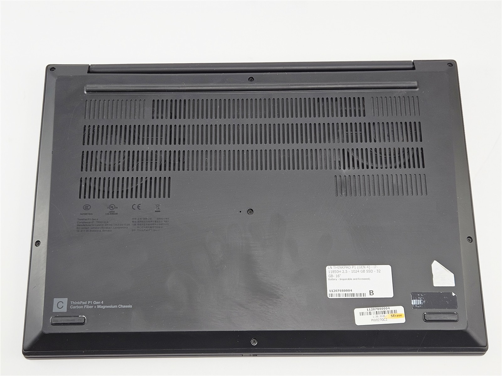 Lenovo ThinkPad P1 16″ Gen 4 Intel Core i7-11850H 32GB RAM 1TB SSD No Battery