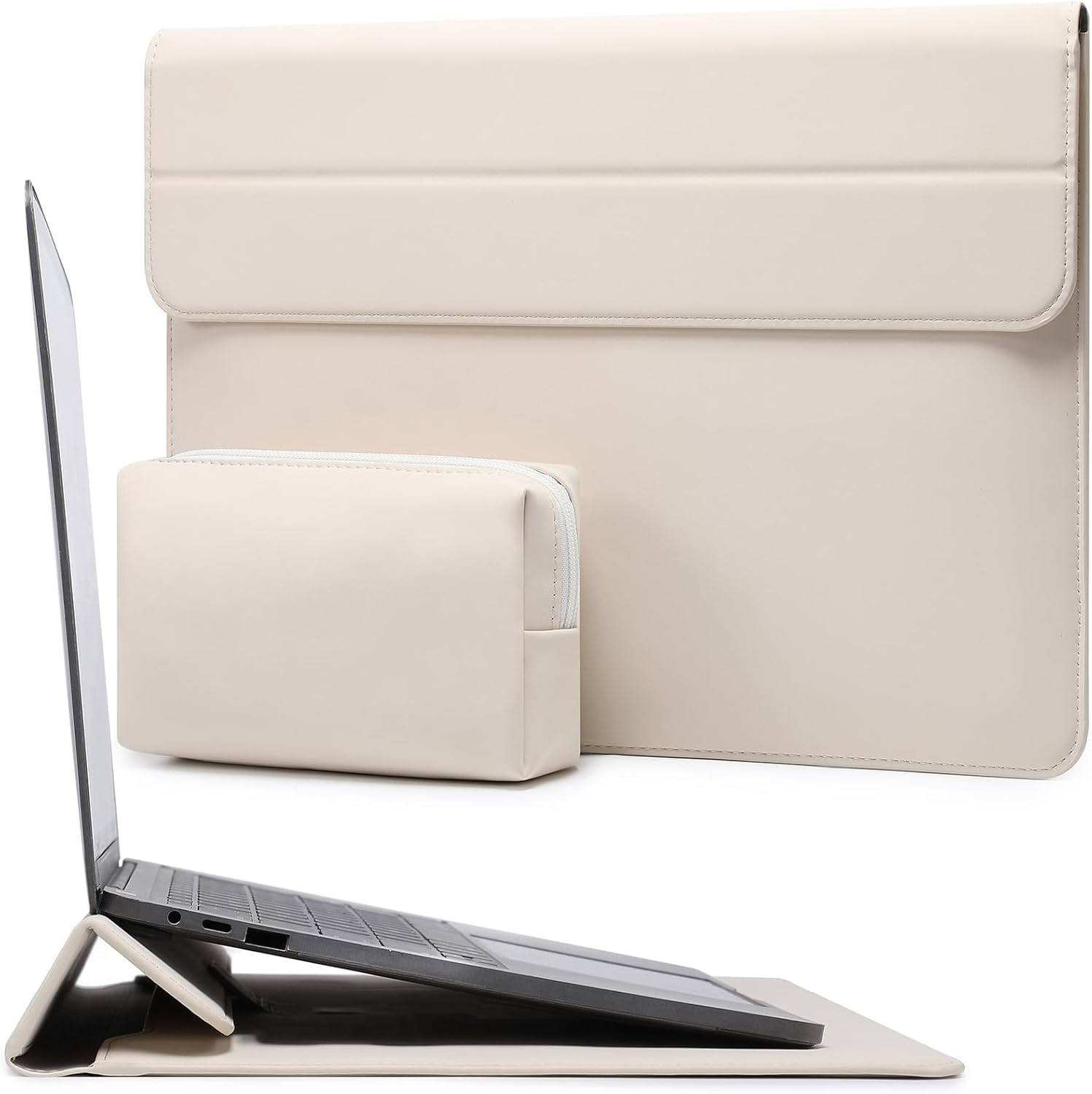 Beige Laptop Sleeve Case with Stand for 13″ MacBook Air 2018-2026, Pro & iPad