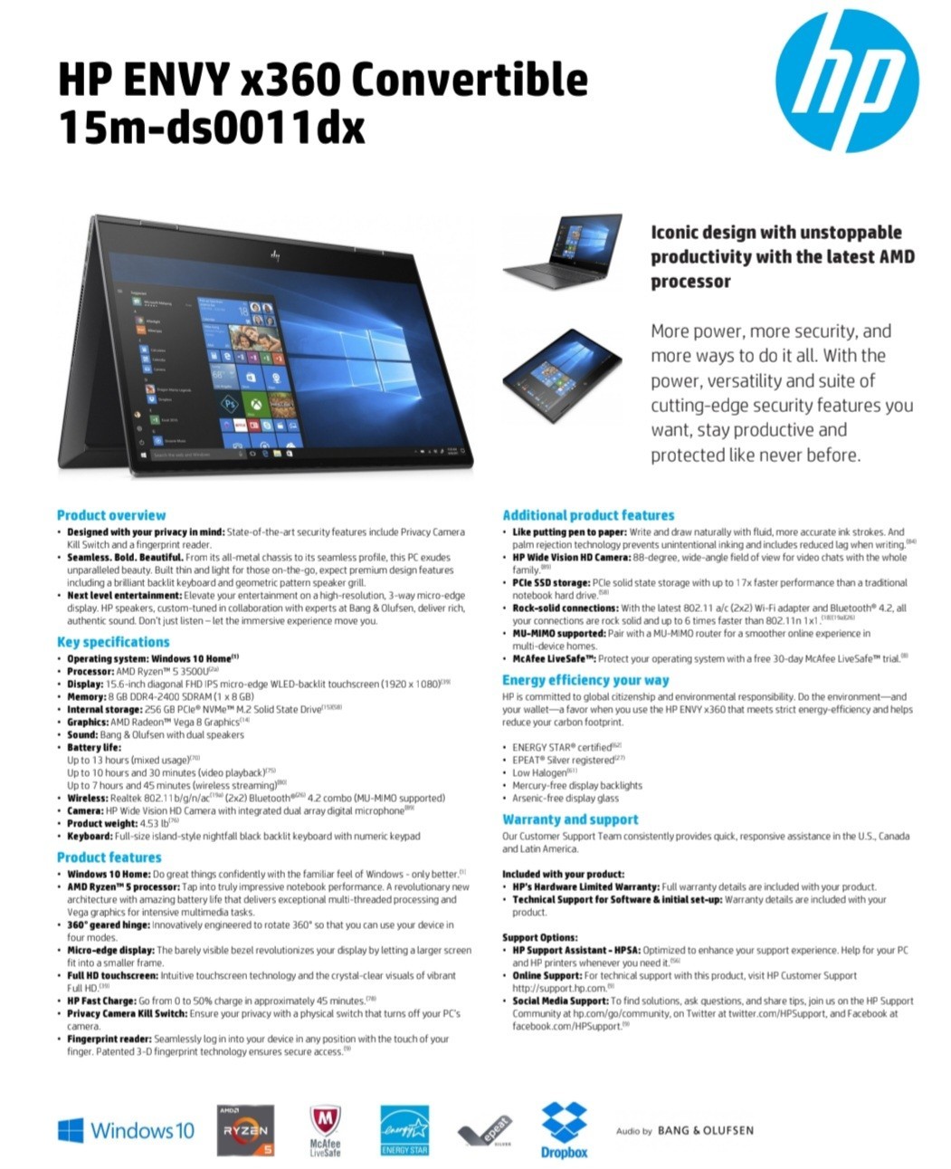 HP Envy x360 15m-ds0011dx 15.6″ FHD Touch Ryzen 5 40GB 1TB SSD W11