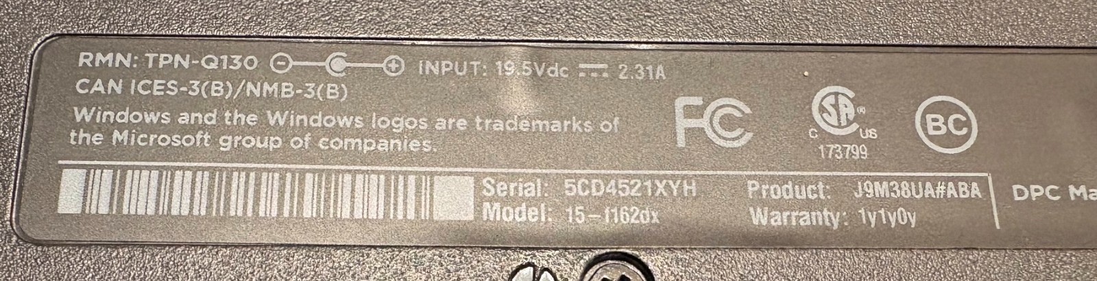 HP Laptop 15-F162DX 15.6″ Intel Core i3 Not Working Parts Only