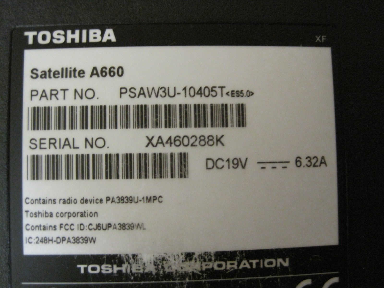 Toshiba A660-SERIES PSAW3U 10405T Windows 10 and Power Supply
