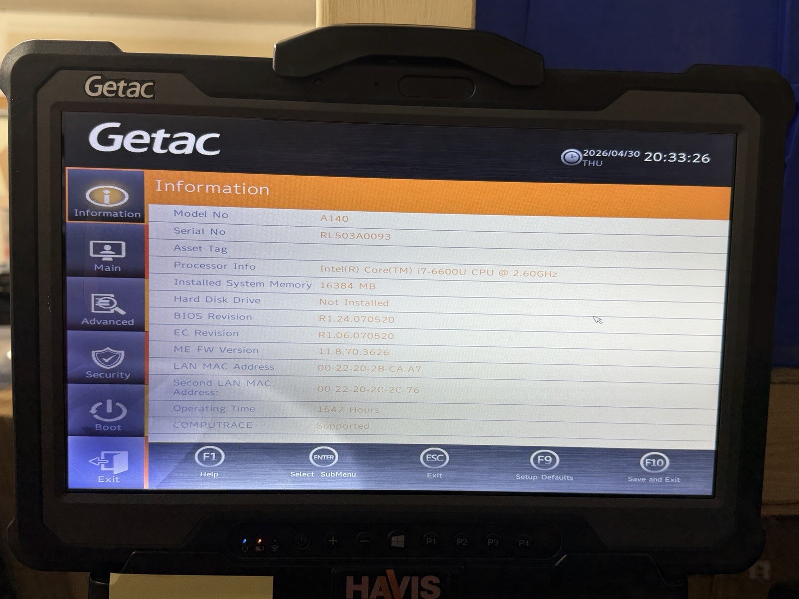 Getac A140(G1) Rugged Tablet 2.60GHz i7-6600U|256GB-W11|16GB RAM SCREEN AS-IS #2