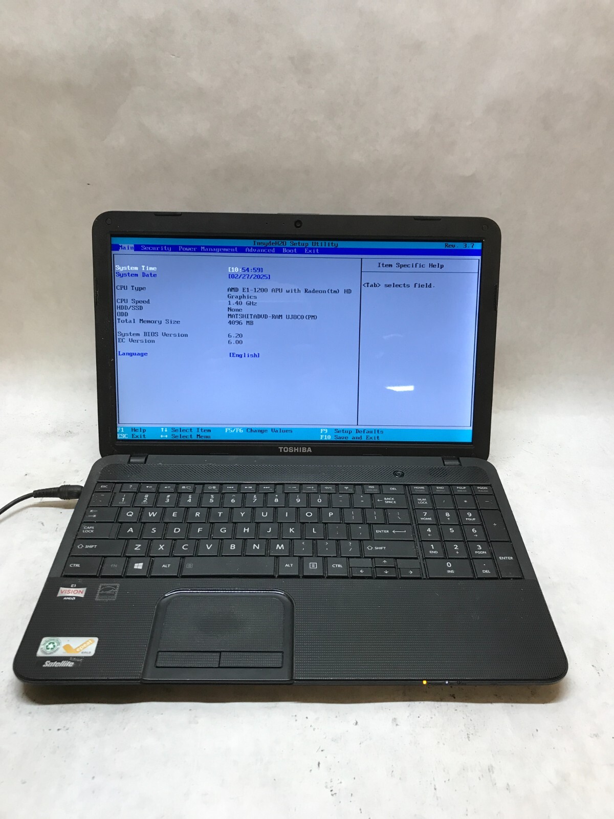 Toshiba Satellite C855D-S5201 15″ AMD E1-1200 1.4GHz 4GB RAM NO HDD/OS AS IS -DW
