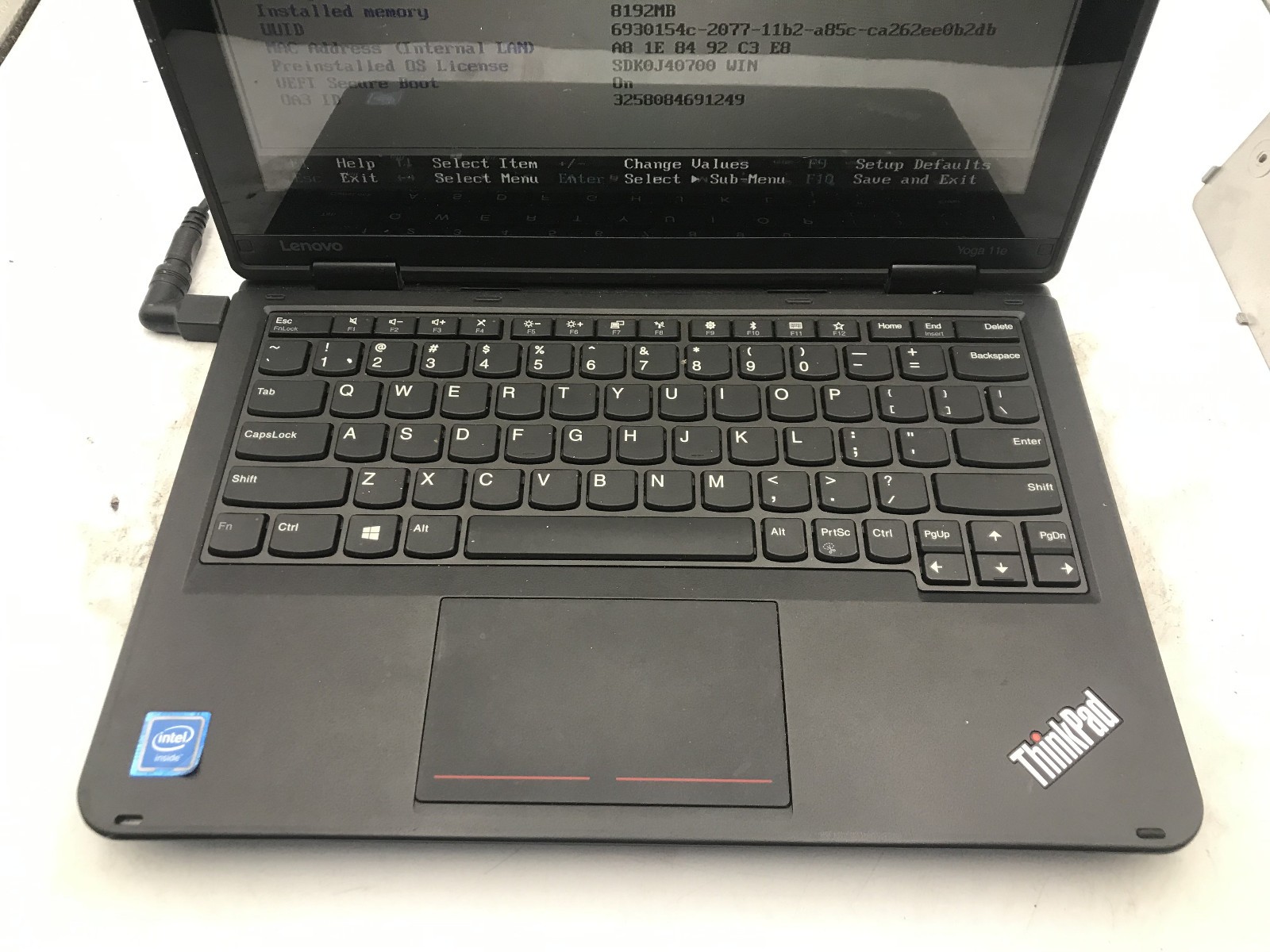 LENOVO THINKPAD YOGA 11E -BOOTS TO BIOS- INTEL CELERON N3450 – NO RAM – READ -BB