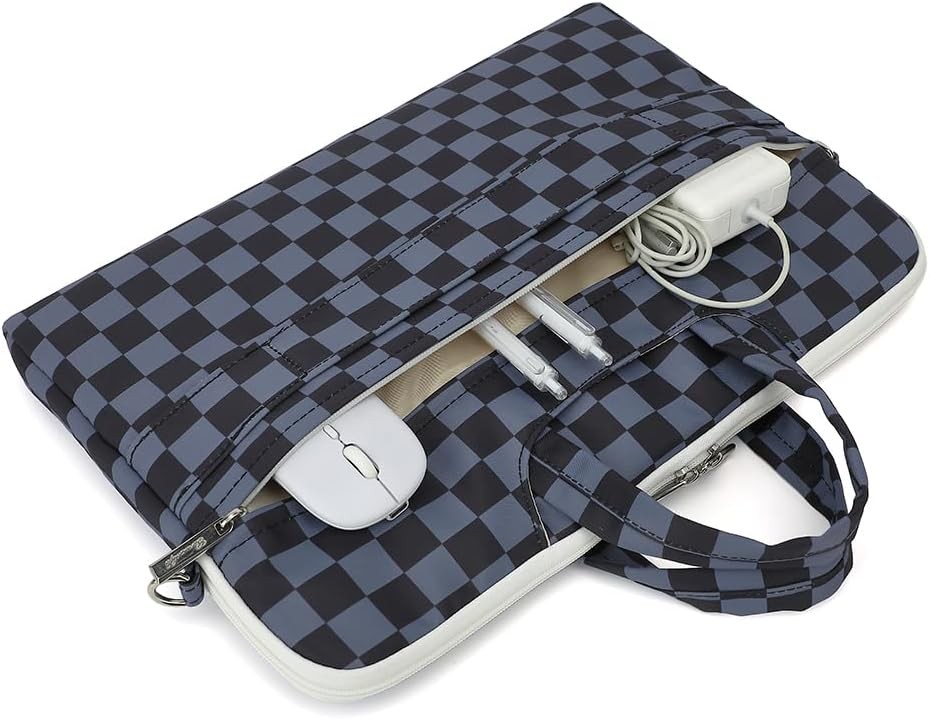 Water Black Checker Pattern Laptop Shoulder Messenger Bag for 16 inch and 15.6 i
