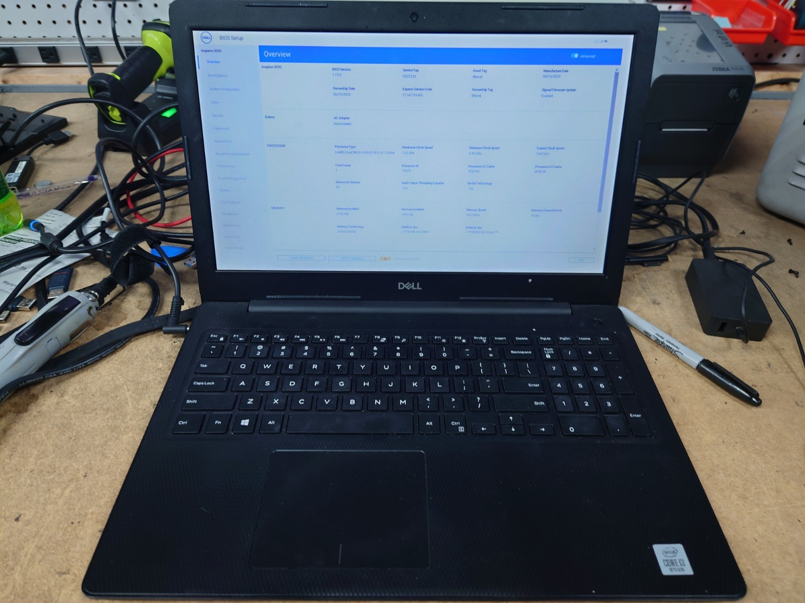 Dell Inpiron 3593 15.6″ HD i3-1005G1 8GB RAM No Battery/OS/SSD