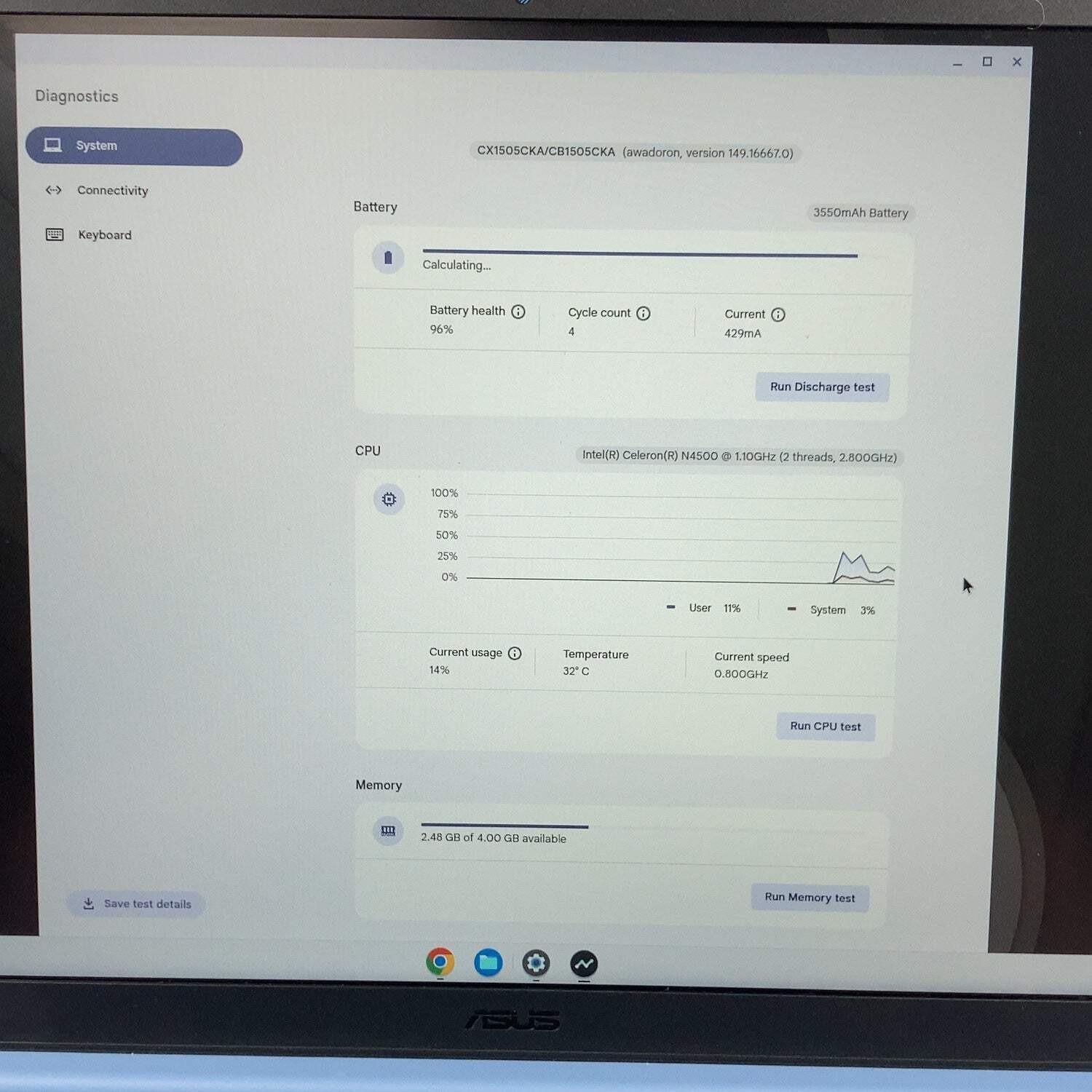 Asus Chromebook CX1 CX1505CKA 15.6″ Celeron N4500 1.1GHz 4GB RAM 128GB SSD