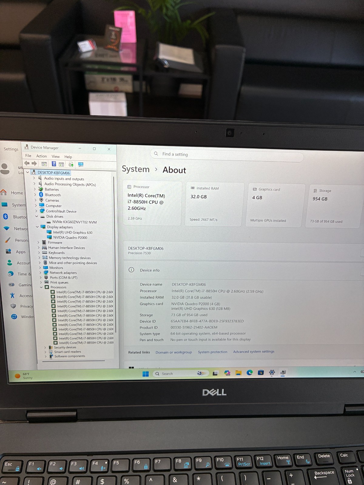 Dell Precision 7530: 15.6″ (4k) / i7-8850H / RAM 32Gb / Quadro P2000 / SSD 1Tb
