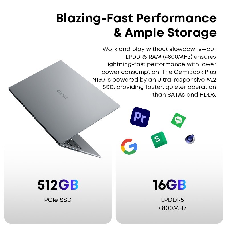 CHUWI GemiBook Plus 15.6″ Windows 11 Laptop, Intel N100, 8/16GB RAM, 256/512 SSD