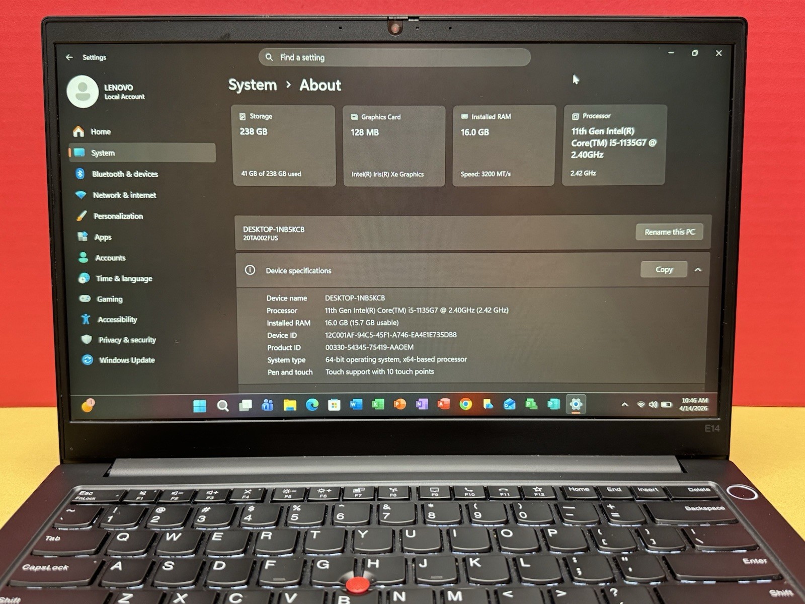 LENOVO THINKPAD E14 Gen 2 11th Gen i5 1135G7 2.4GHz 16GB RAM 256GB SSD