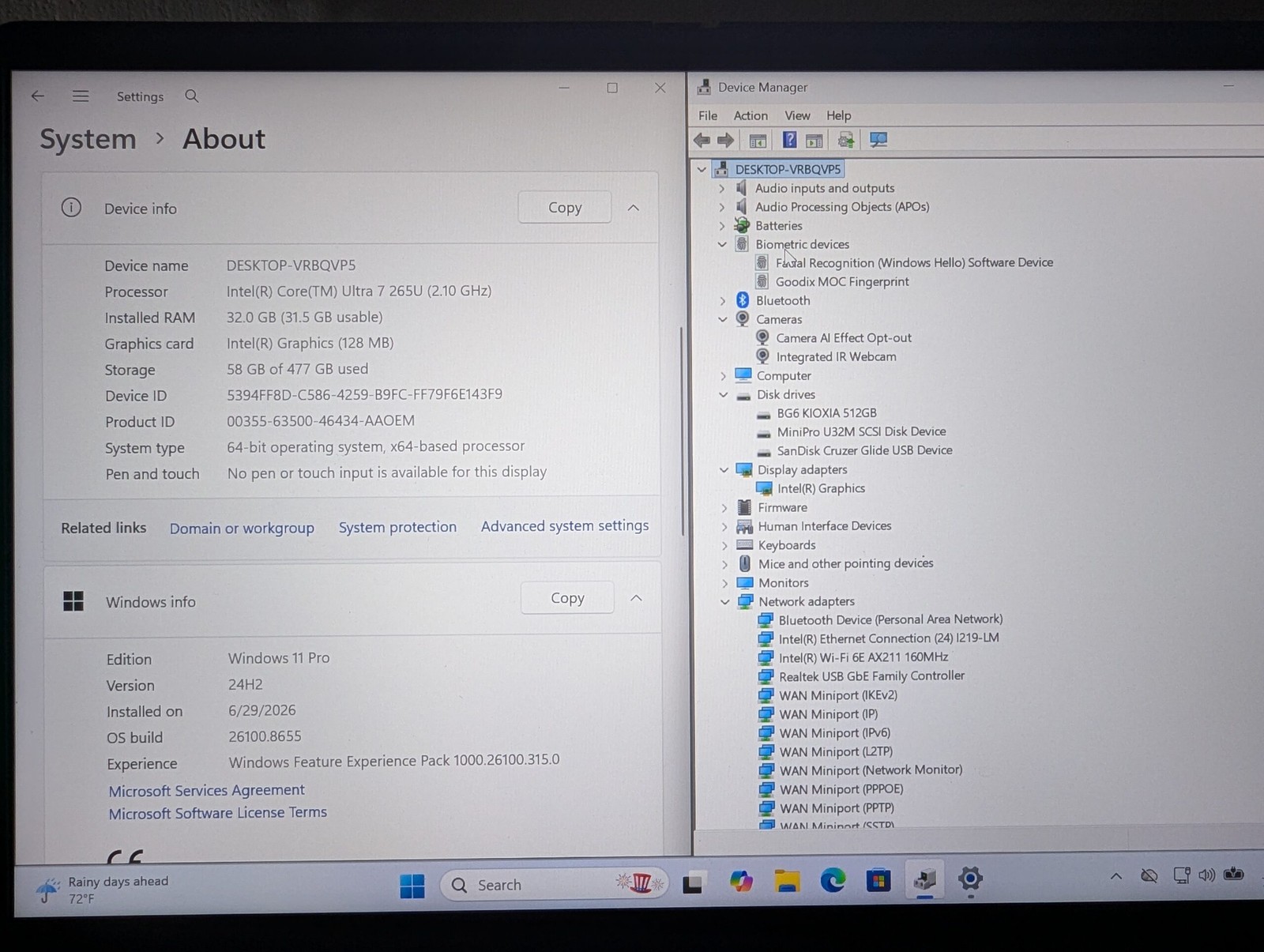 DELL Pro 14 PC14250 INTEL 265U vPRO 32GB RAM 512GB SSD W11 PRO WARRANTY 10/28
