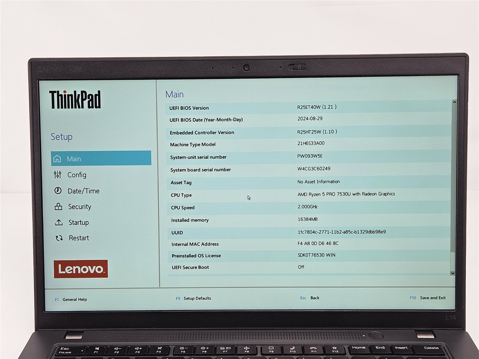 Lenovo ThinkPad L14 Gen 4 AMD Ryzen 5 Pro 7530U 16GB 256.06GB SSD 14″ Display