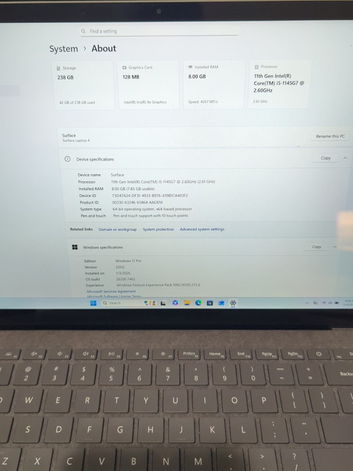 Microsoft Surface Laptop 4 1950 13.5″ | 2.60GHz Core i5-1145G7 | 8GB | 256GB SSD