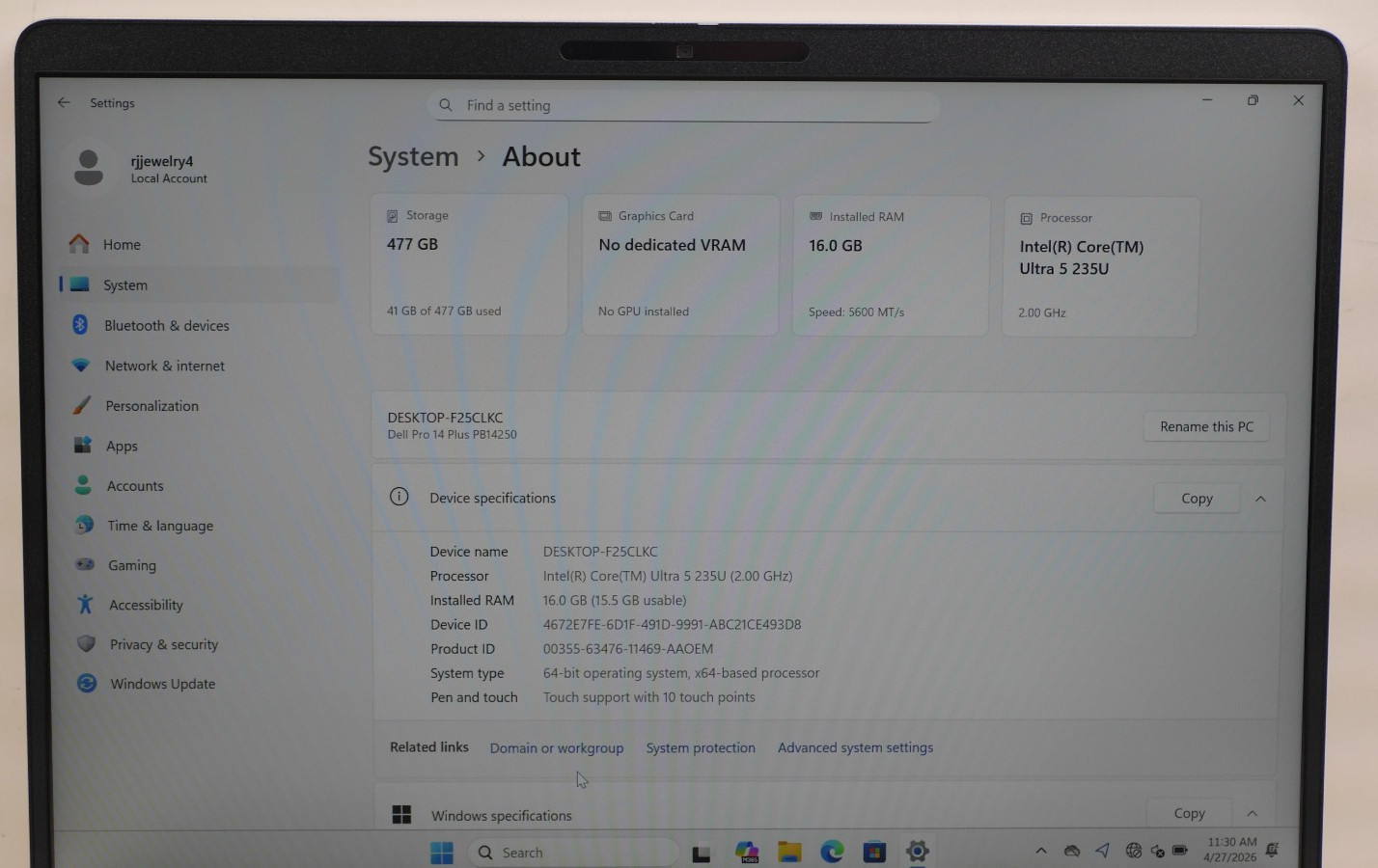 Dell Pro 14 Plus PB14250 14″ 512GB 2GHz 16GB RAM Intel Core Ultra 5 – (Touch)