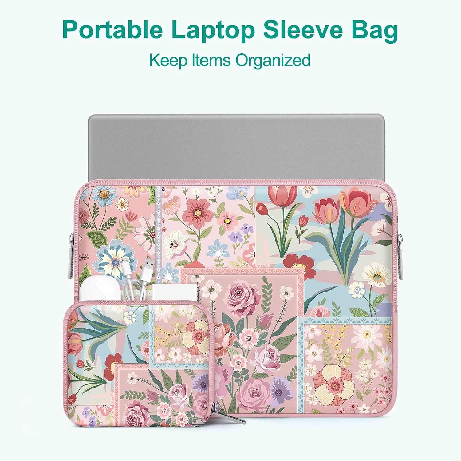 13-13.3 inch Laptop Sleeve Case, Neoprene Bag for MacBook Air 13, Pink Floral De