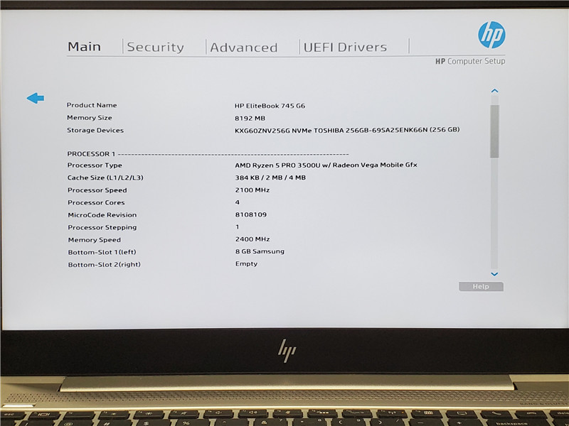 HP EliteBook 745 G6 Laptop Ryzen 5 Pro 3500U 8GB 256GB SSD Win 10 COA Grade C