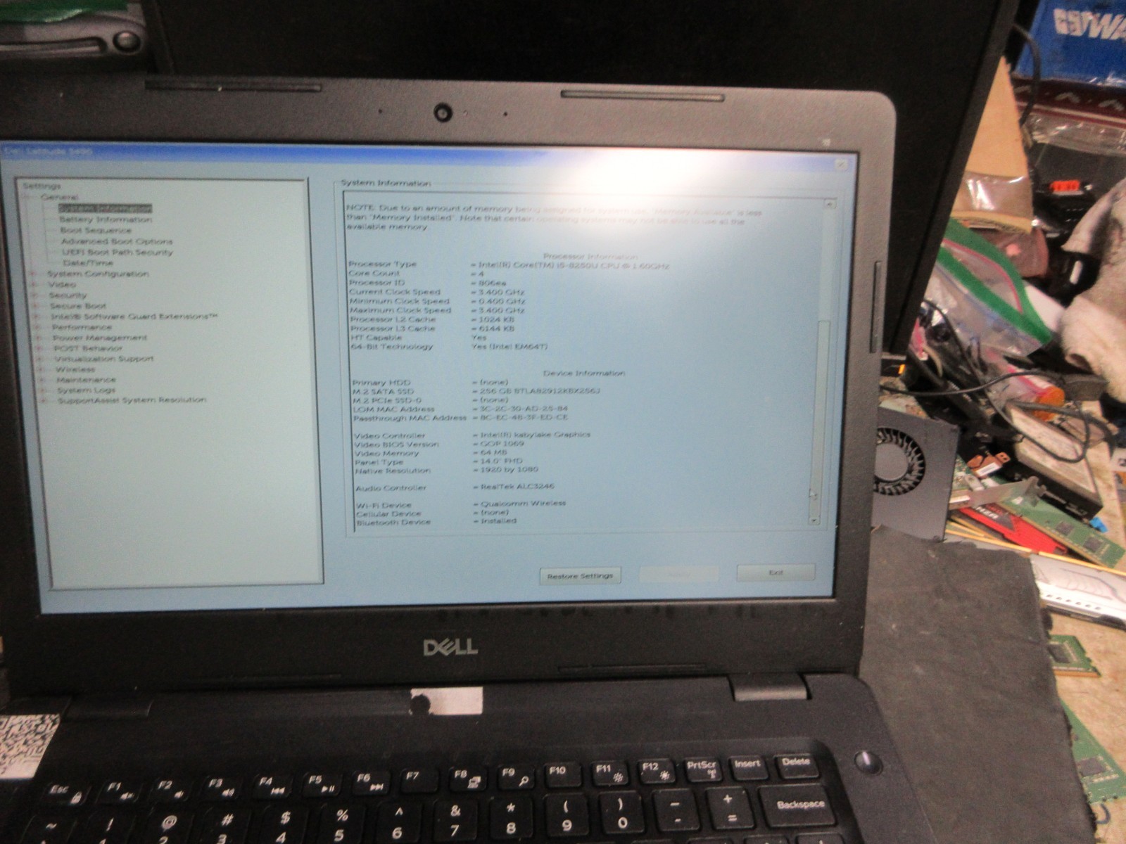 Dell Latitude 3400 14″ LAPTOP I5-8265U 1.6GHZ 4GB 256GB SSD WIFI NO OS
