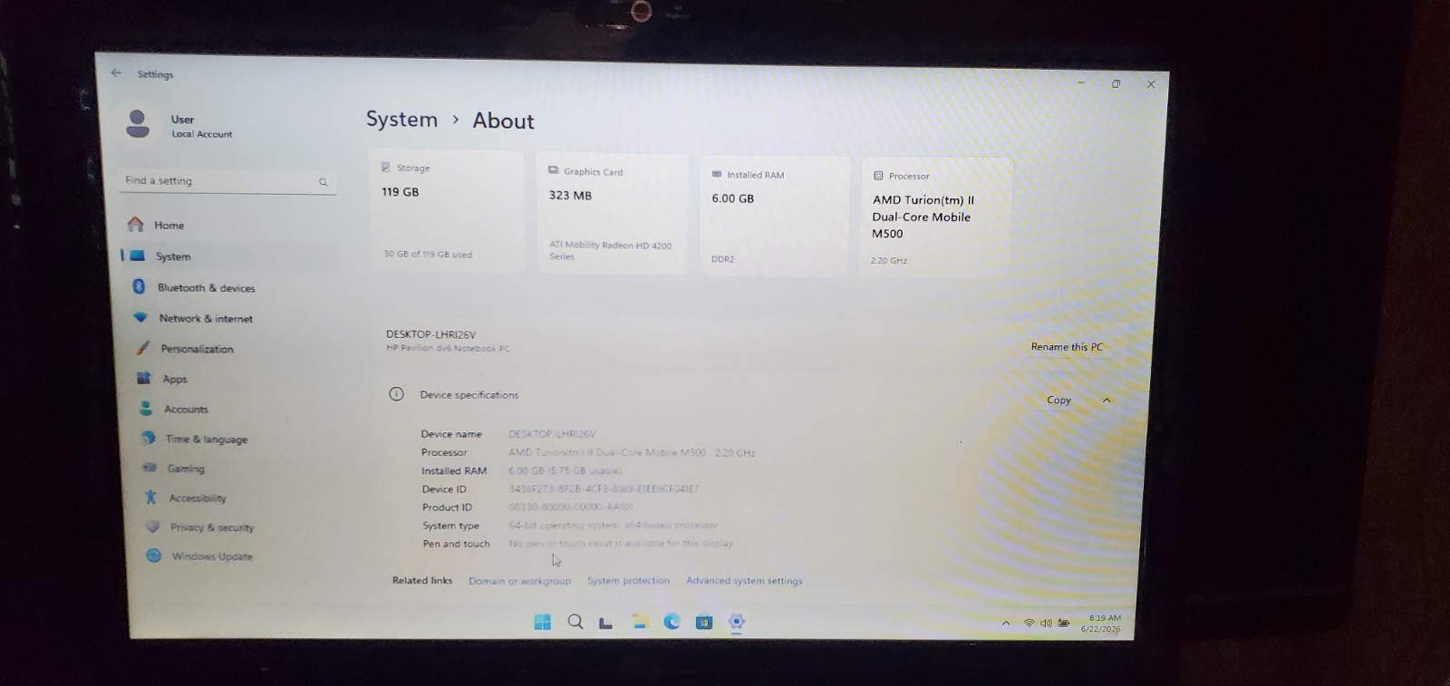 HP Pavilion dv6-2066dx Laptop (Win 11)