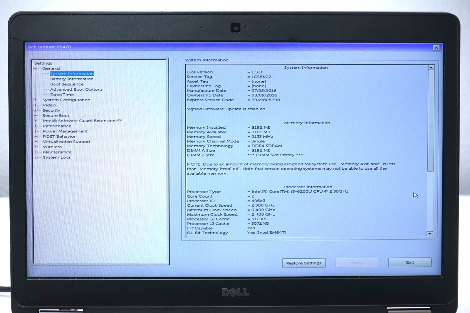 Dell Latitude E5470 14” Laptop – Intel Core i5-6200U 8GB RAM 256GB SSD