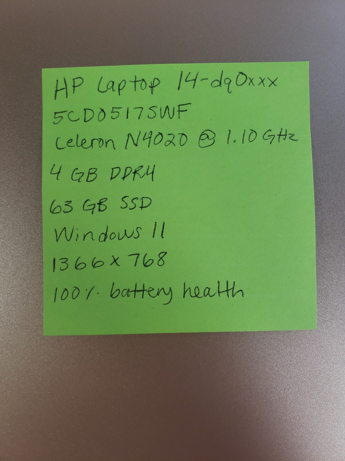 HP HP Laptop 14-dq0xxx Celeron N4020 1.1GHz 4GB 63GB SSD 14″