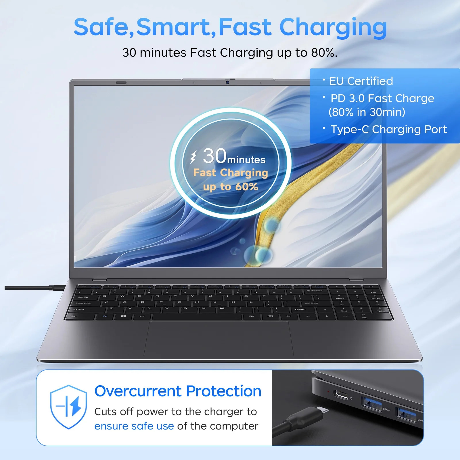 15.6 Inch Windows 11 Laptops New Intel 6500Y 8GB RAM 256GB ROM, FHD Display Type