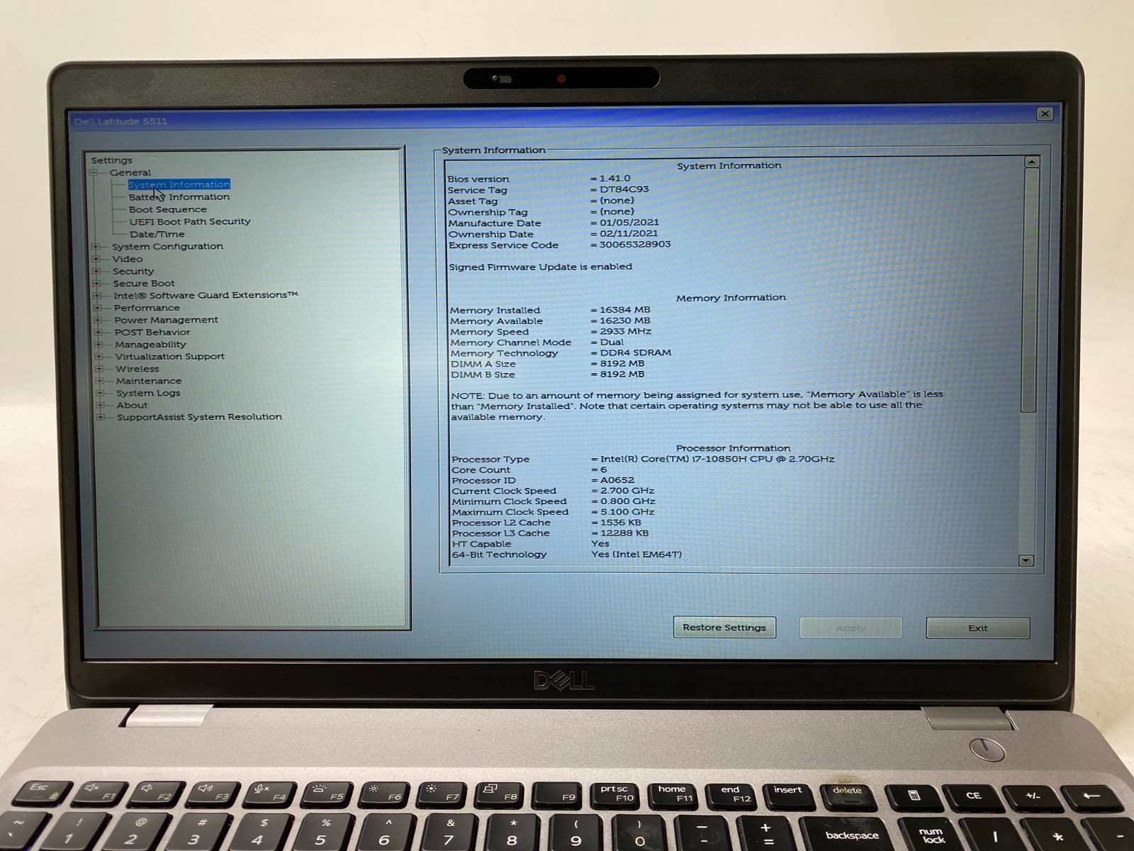 Dell Latitude 5511 15.6″ i7 16GB DDR4 256GB SSD MX250 Win11H- 50% Battery PARTS
