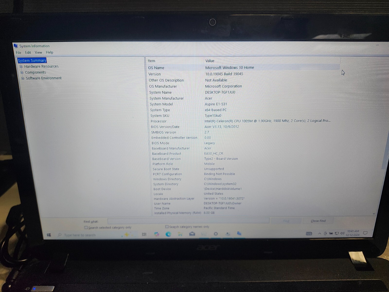 Acer Aspire E1 Q5WPH 15″ Intel Celeron 10005M @ 1.9 GHz 8GB RAM WINDOWS 10 HOME